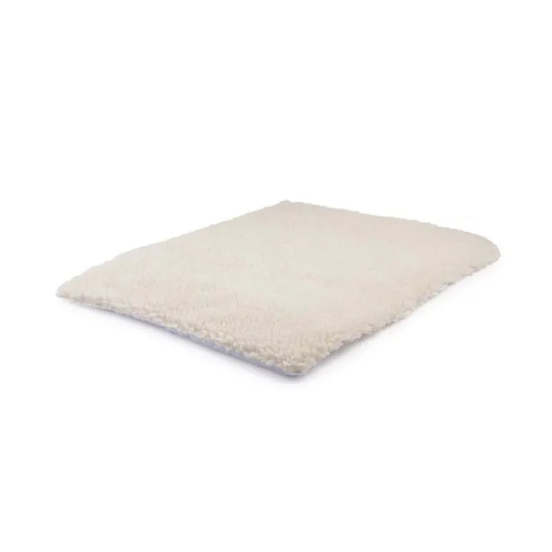 Cream fleece self-warming pet mat on a white background