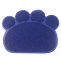 Indigo paw-shaped cat litter mat with a looped surface