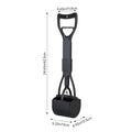 Black foldable dog poop scoop, 62.5 cm long with 13 by 12.5 cm jaws
