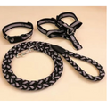 Black reflective harness and braided rope lead, with a matching collar beside them