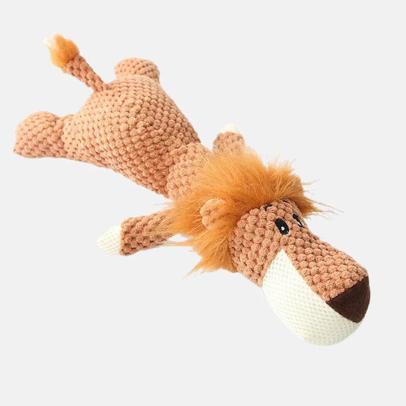 Orange plush lion dog toy with a fluffy mane