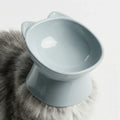 Pale grey raised cat bowl with a tilted opening and cat-ear rim