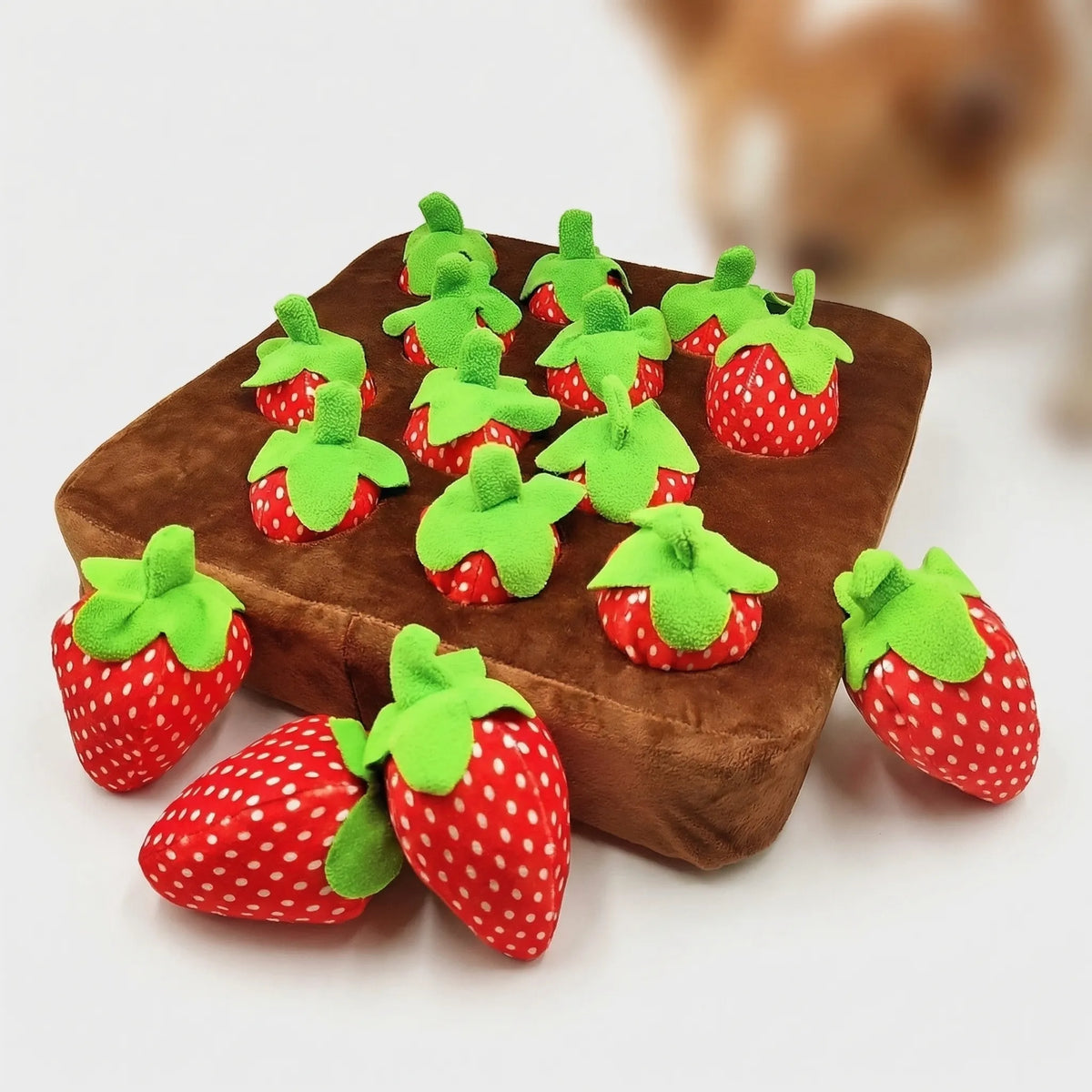 The plush vegetable patch with twelve plush strawberries