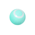 Teal blue self-rolling cat ball with its power button on top
