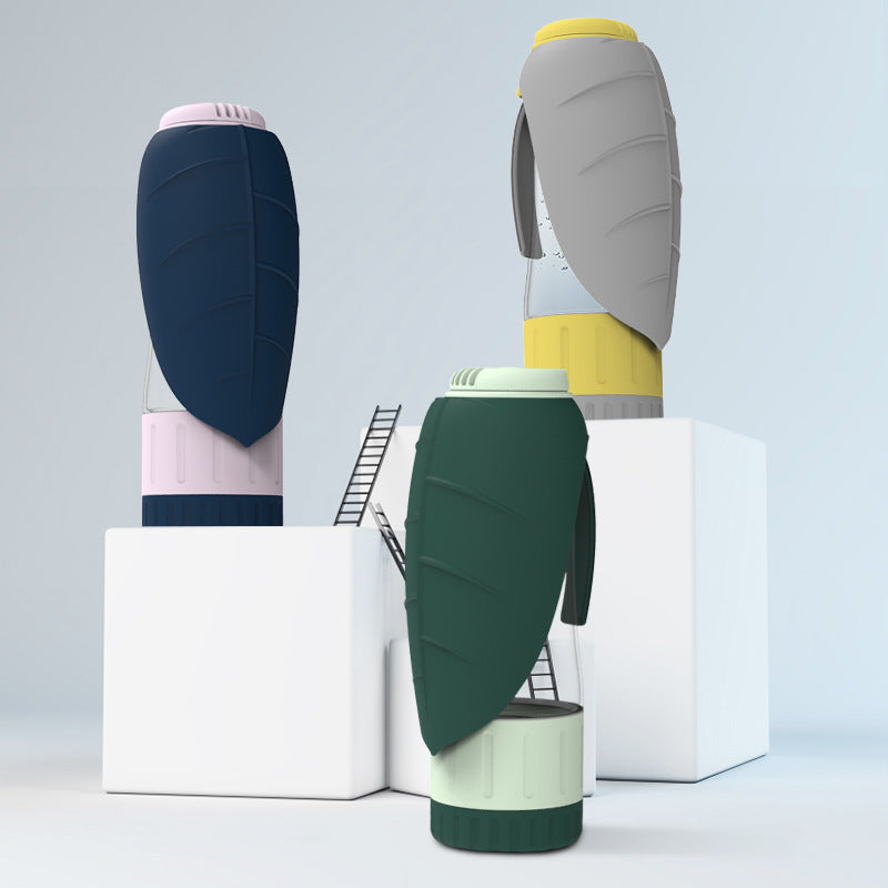 The three colours of the dog water bottle on white blocks