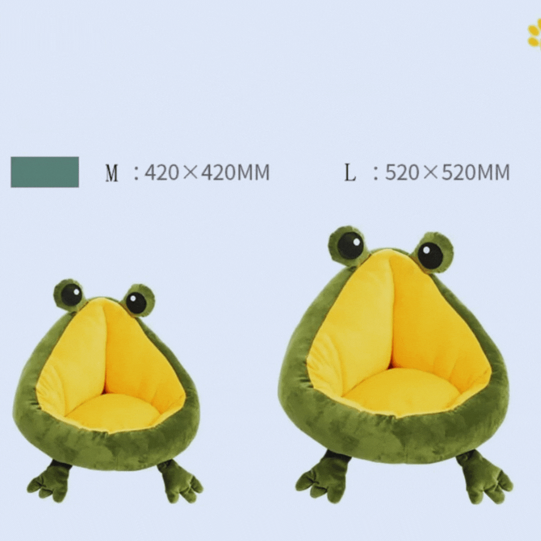 The frog-shaped bed in two sizes: M 42 x 42 cm and L 52 x 52 cm