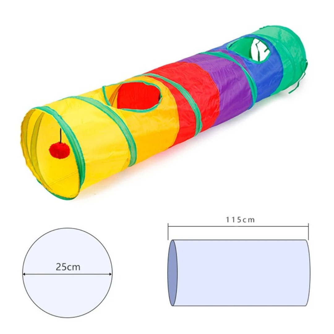 Rainbow cat tunnel with its measurements: 115 cm long and 25 cm across