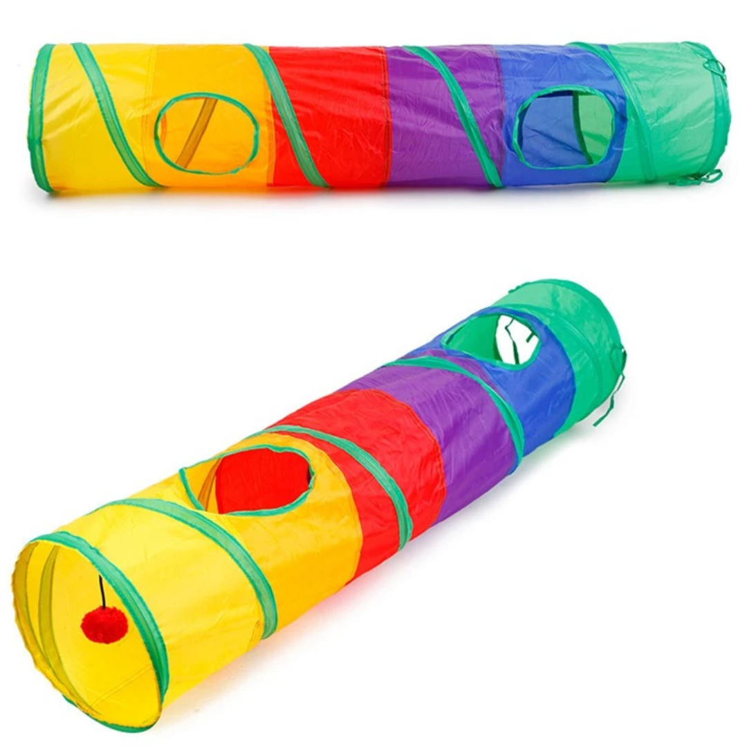 Rainbow cat tunnel seen from above and from the side, showing its two peepholes