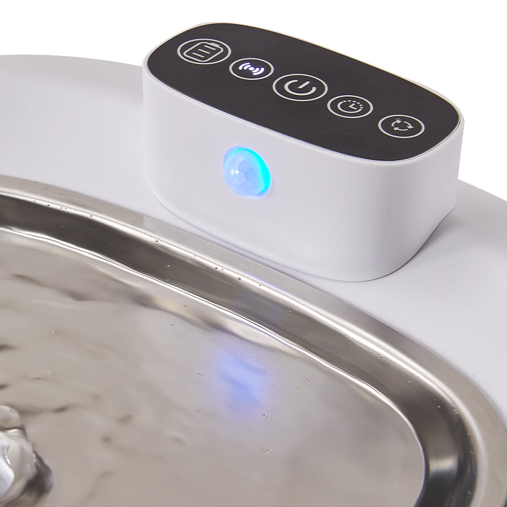 Close view of the touch panel and the motion sensor on the fountain