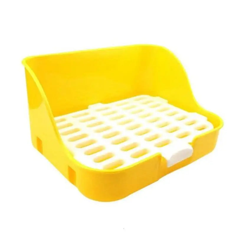 Yellow small-pet litter tray with a white removable grid