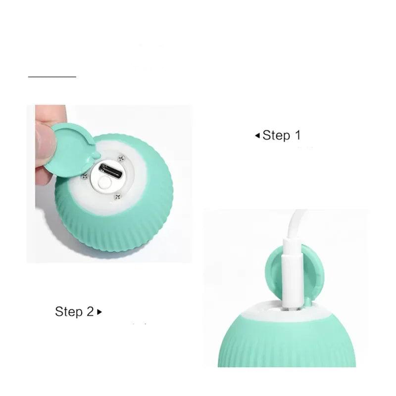 Opening the flap on the ball and plugging in the USB charging cable
