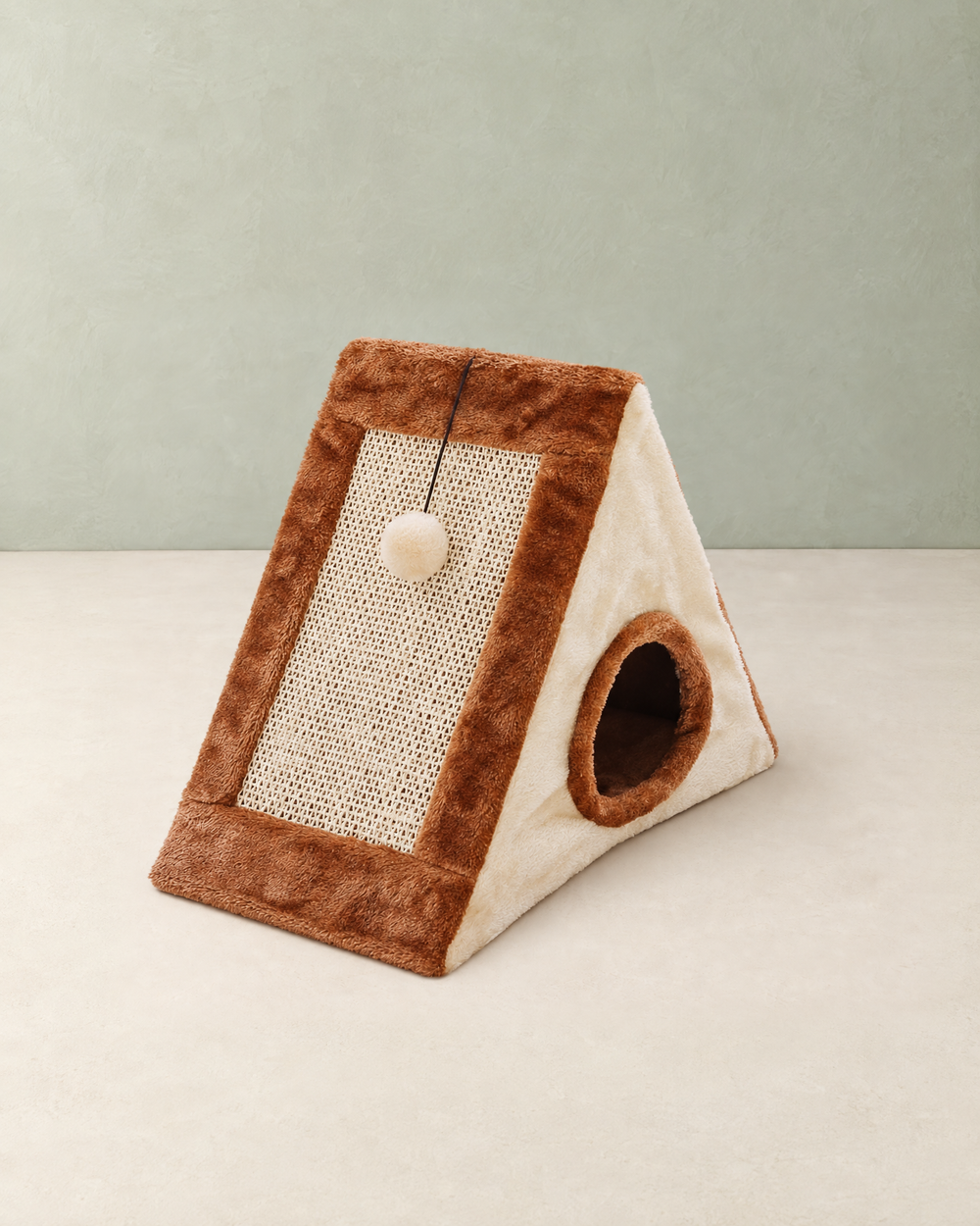 Cat House with Sisal Scratch Panel and Hanging Ball, Triangle, 36 cm
