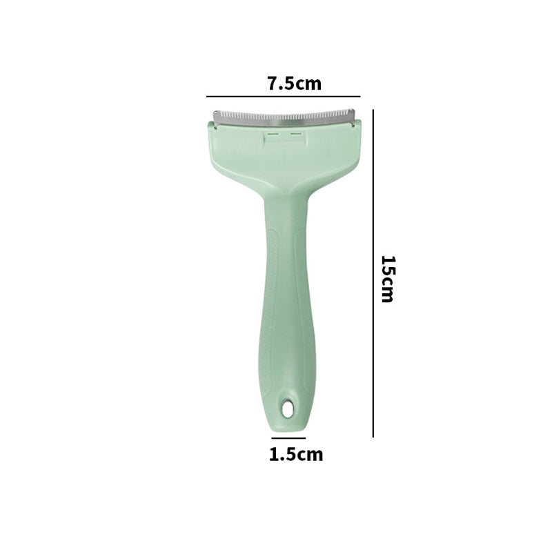 The small green deshedding comb: blade 7.5 cm wide, 15 cm long