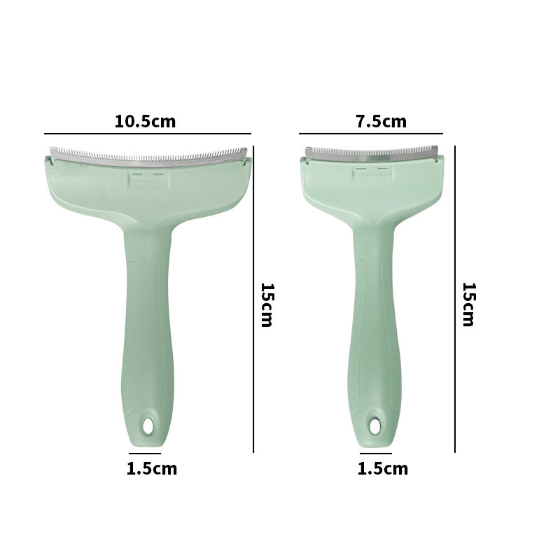 Large and small green deshedding combs with their sizes