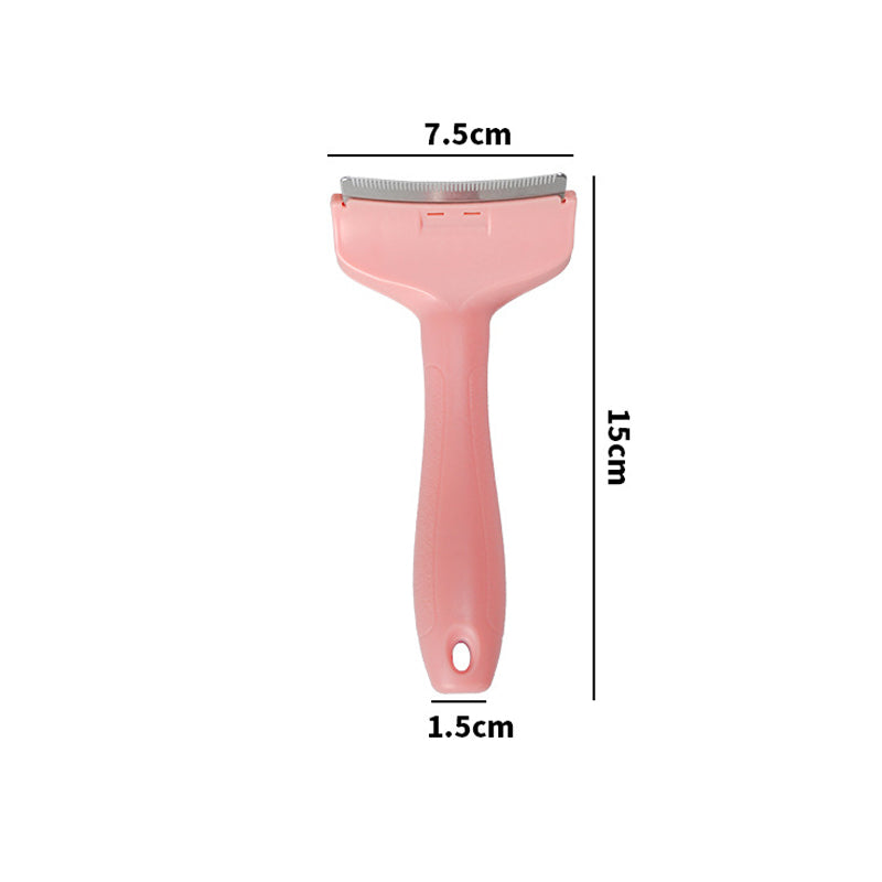The small pink deshedding comb: blade 7.5 cm wide, 15 cm long