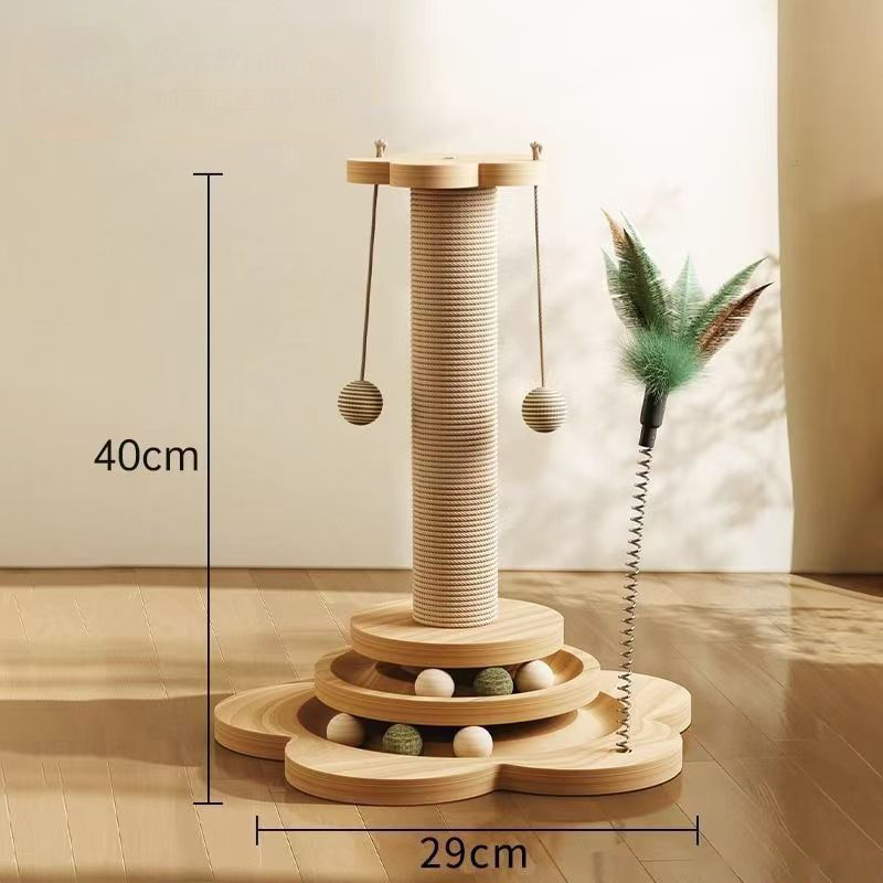 Solid wood sisal scratching post, 40 cm high on a 29 cm base