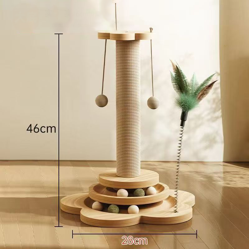 Solid wood sisal scratching post, 46 cm high on a 28 cm base