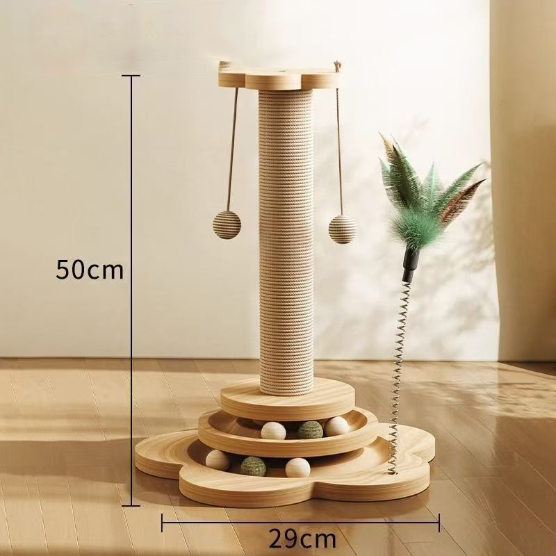 Solid wood sisal scratching post, 50 cm high on a 29 cm base